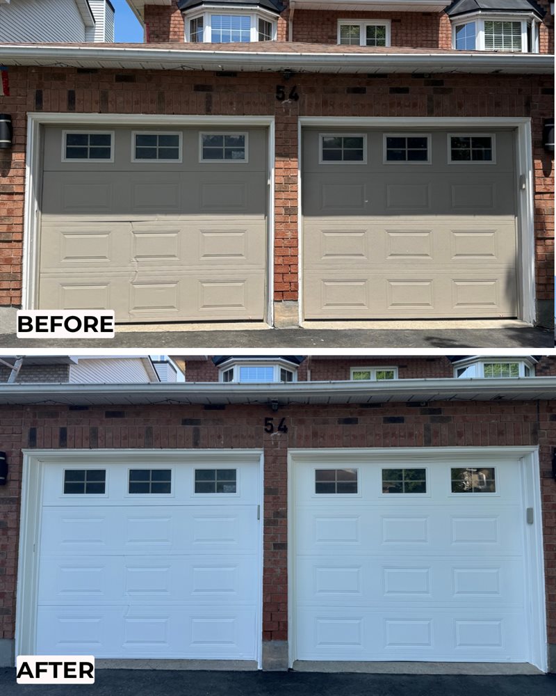 Before and after: garage doors replaced with new white doors