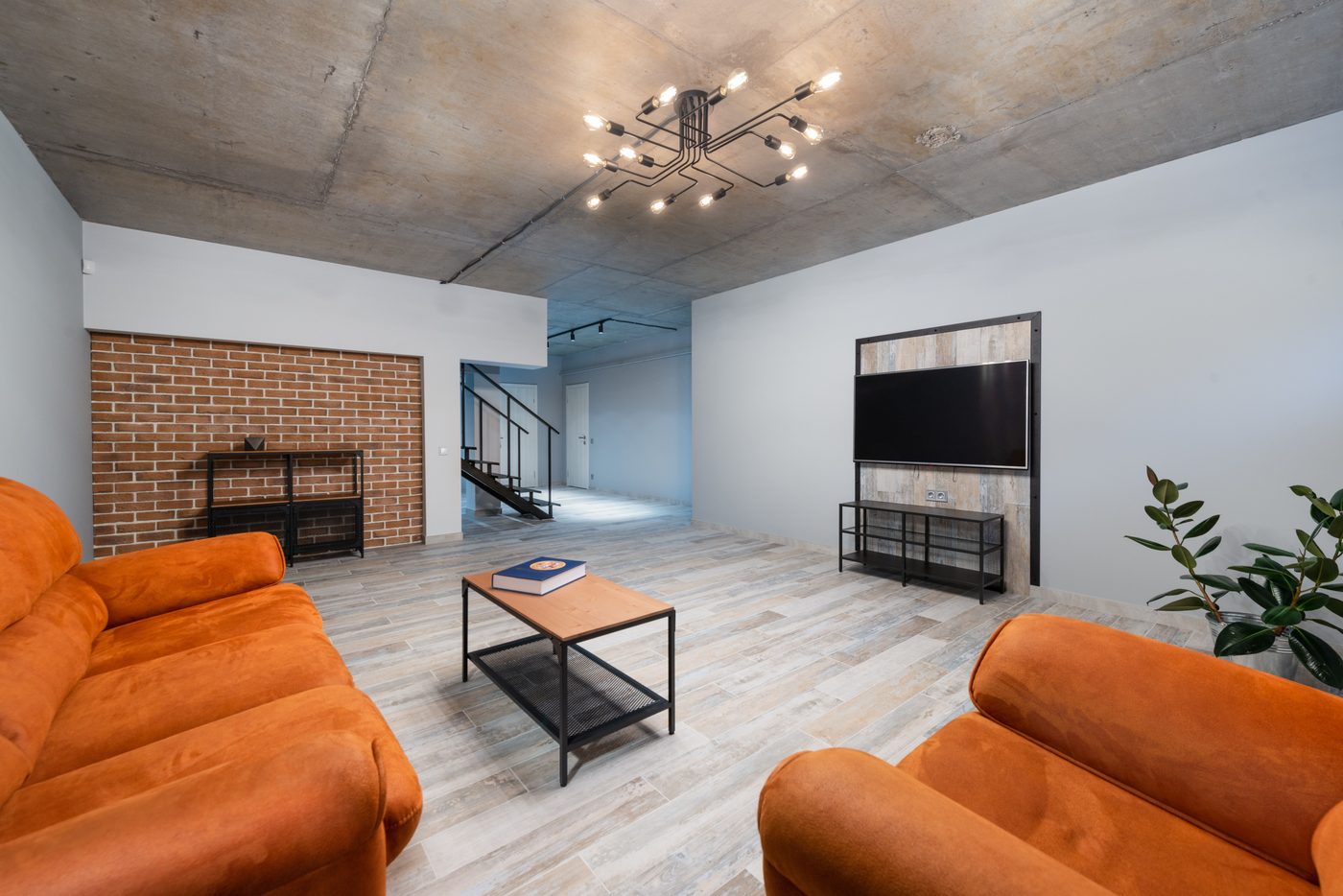 Finished basement renovation — comfortable living space