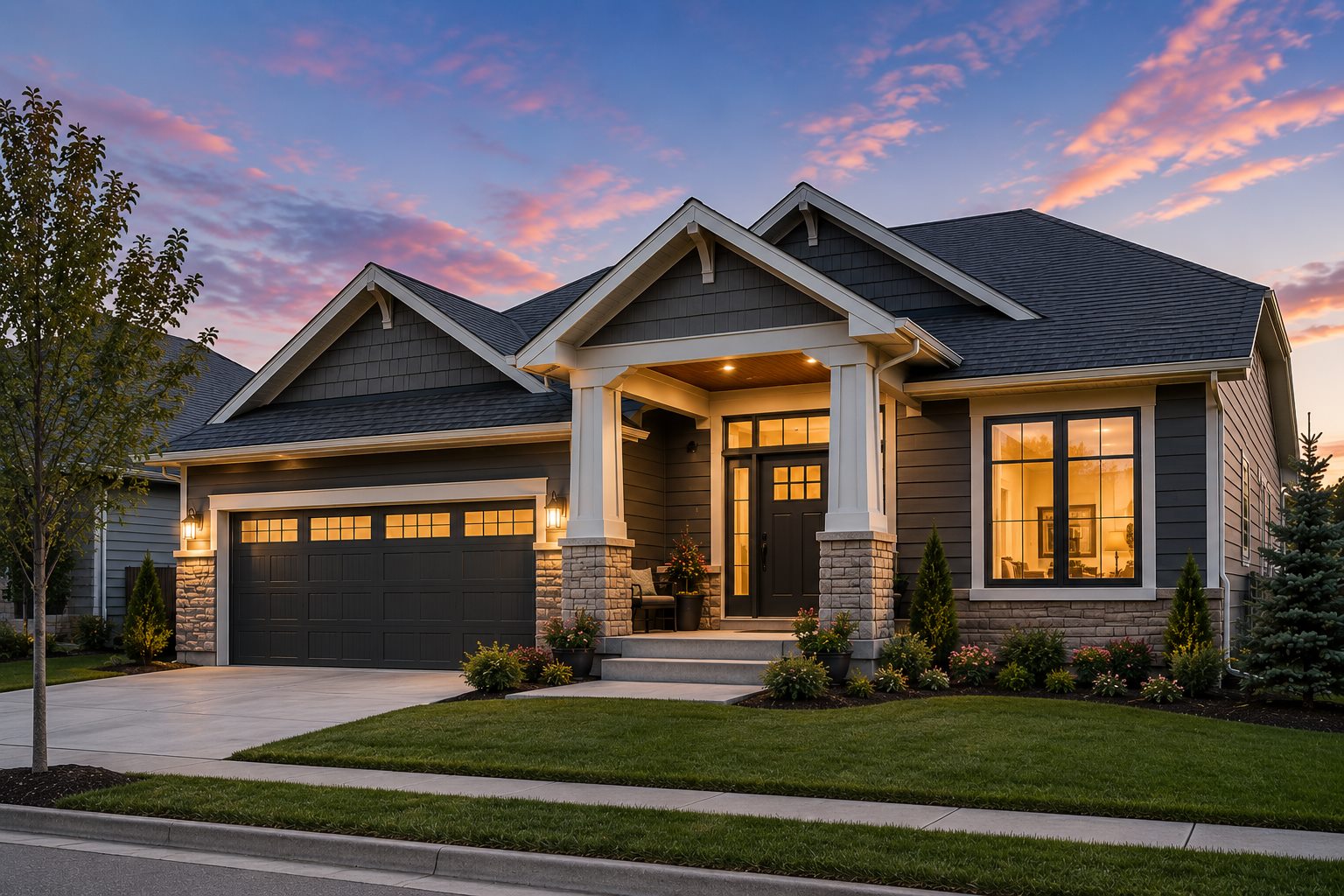 Beautifully renovated craftsman home at dusk in Ottawa